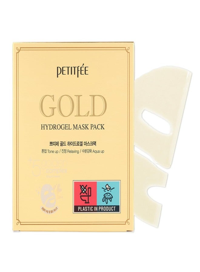 Petitfee Gold Hydrogel Mask Pack 5ea - 24k Gold Face Mask for Moisturizing, Glow Skin, Hydrating, Skin Elasticity, Youthful Complexion, Ginseng, Collagen Facial Mask - Image 1